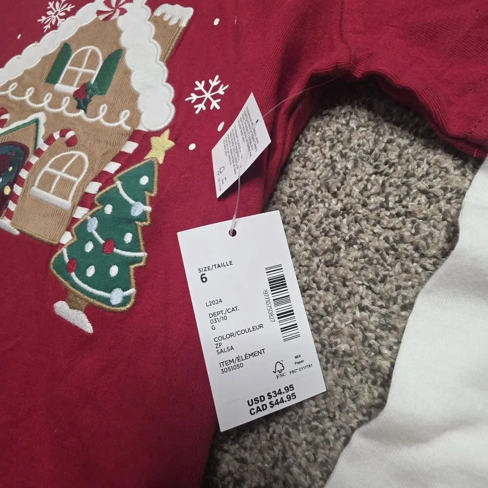 NWT Gymboree Girls Gingerbread Tee Size 6 Christmas Holiday Red White Winter